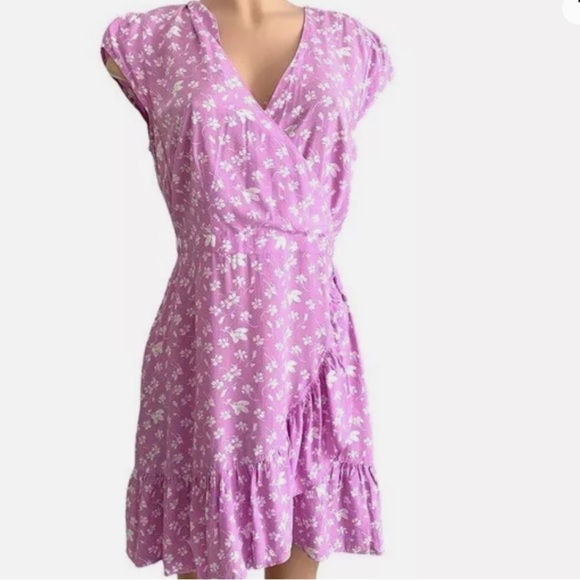 J. Crew Purple Floral Faux Wrap Ruffle Dress - Picture 3 of 11
